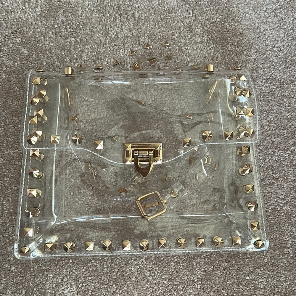 Transparent Handbag with Gold Studs